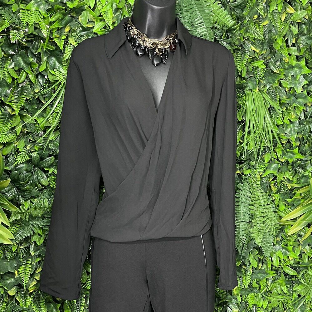 RACHEL ROY Top Women XS Black Faux Wrap High Low Hem‎ Blouse 2085